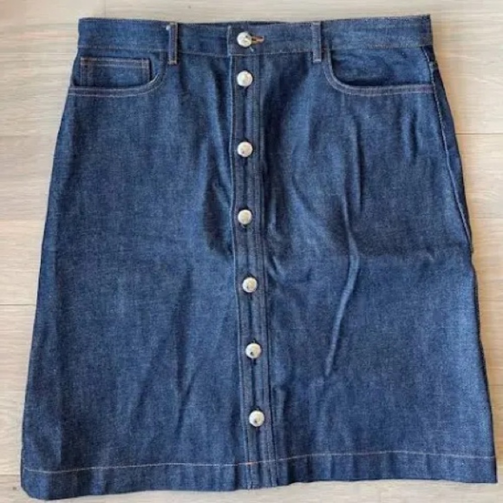APC Denim raw indigo skirt silver buttons blue denim nwot XS 36